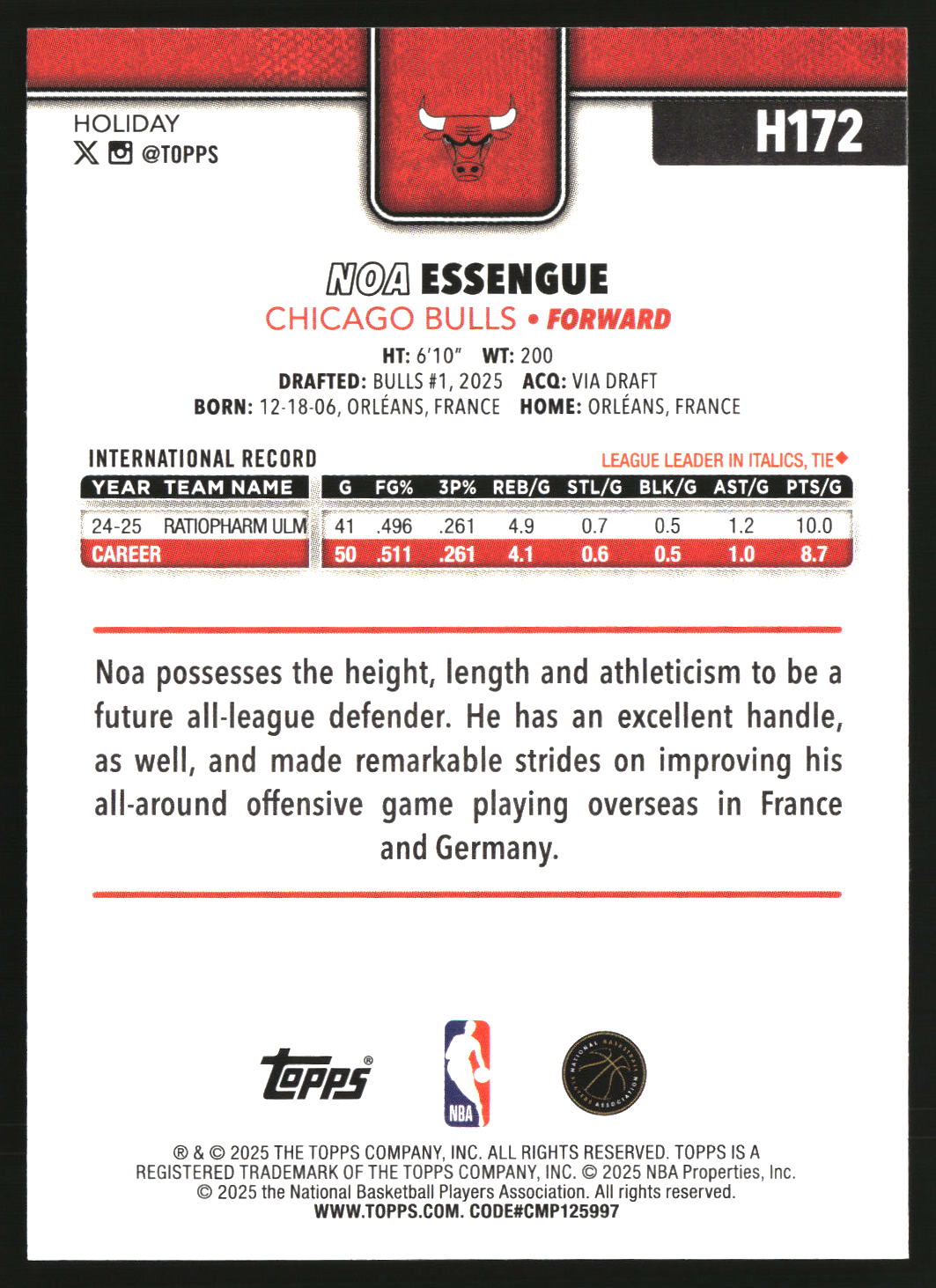 Noa Essengue 2025-26 Topps Holiday #H172