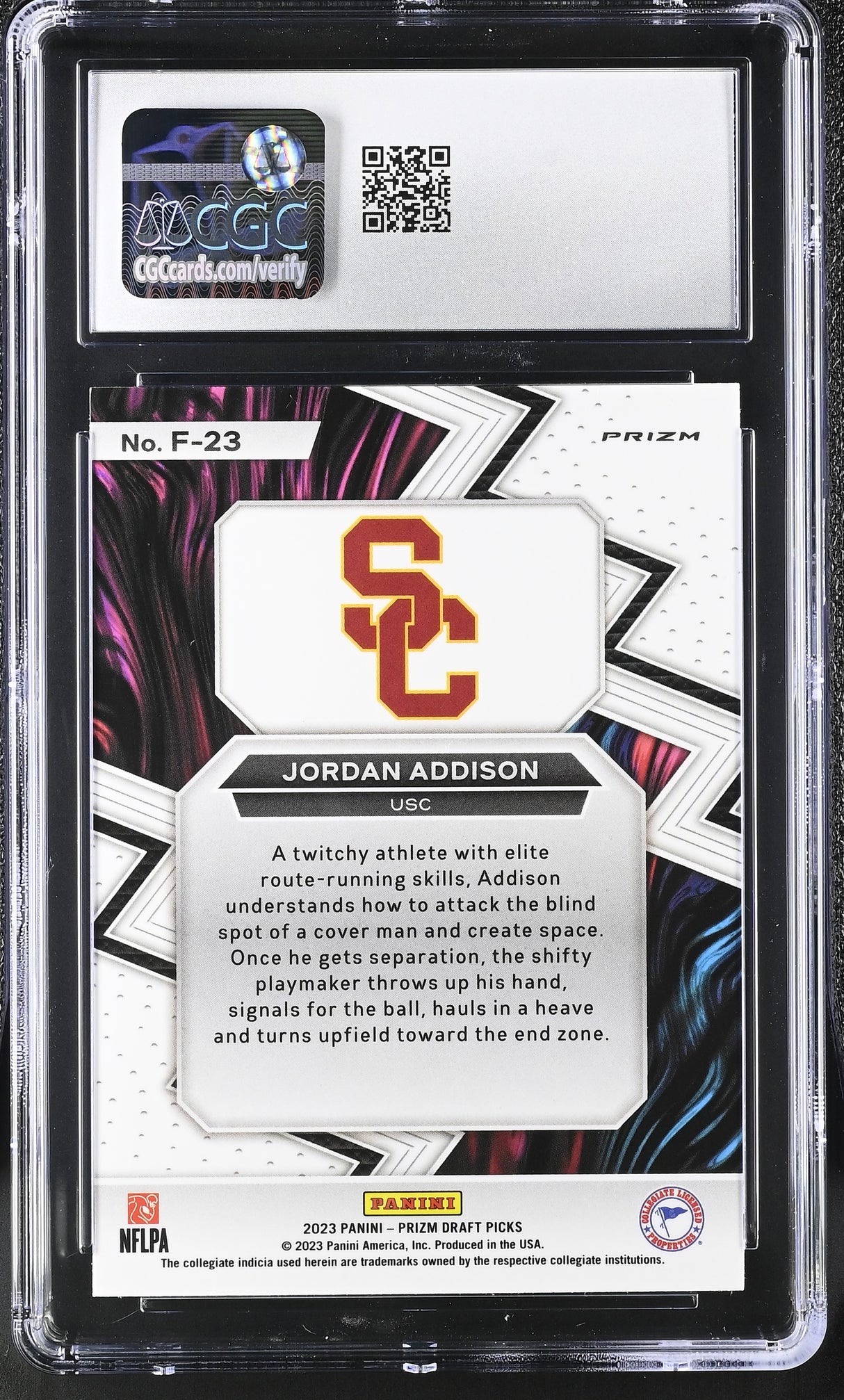 Jordan Addison 2023 Panini Prizm Draft Picks Gold Ice #F-23 CGC 9