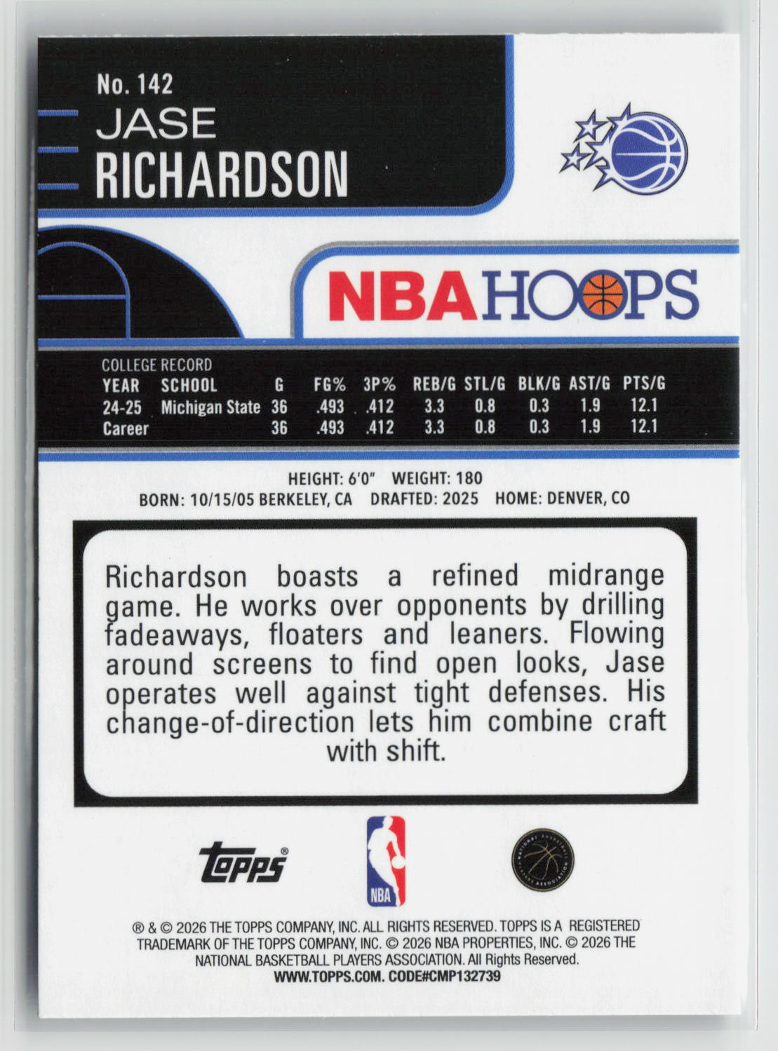 Jase Richardson 2025-26 Hoops #142