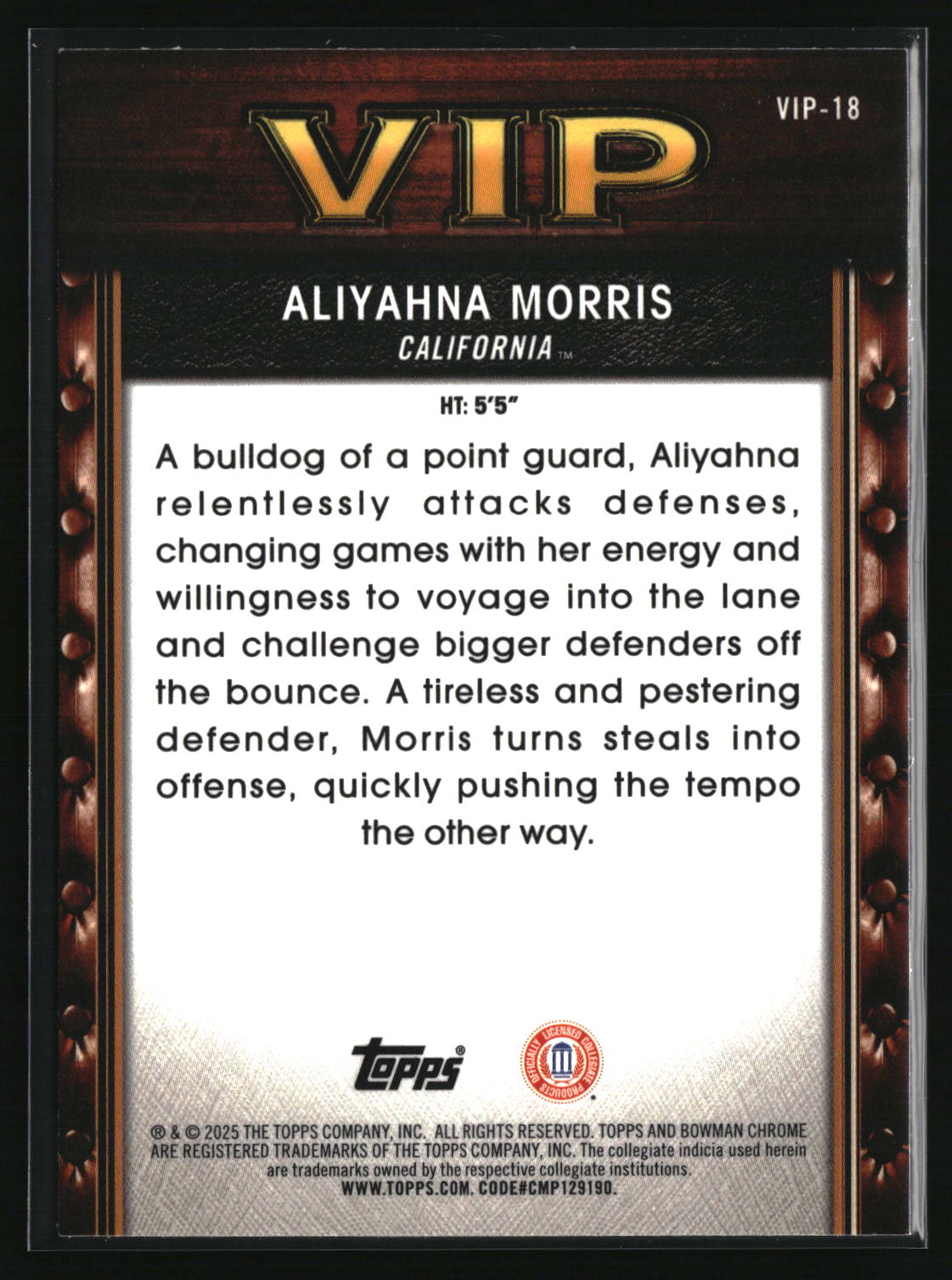 Aliyahna Morris 2025-26 Bowman Very Important Prospects #VIP-18