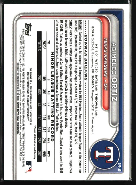 Abimelec Ortiz 2024 Bowman Chrome Prospect Autographs #CPA-AO