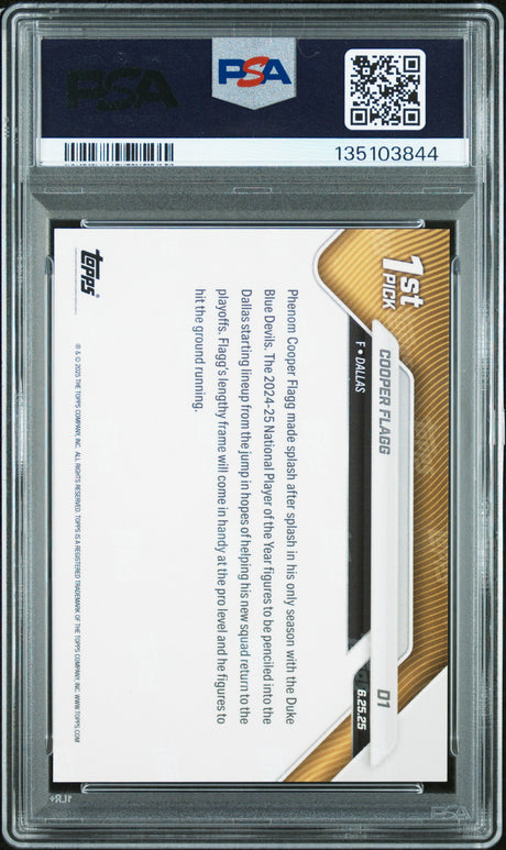 Cooper Flagg 2025 Topps Now Draft #D1 PSA 9