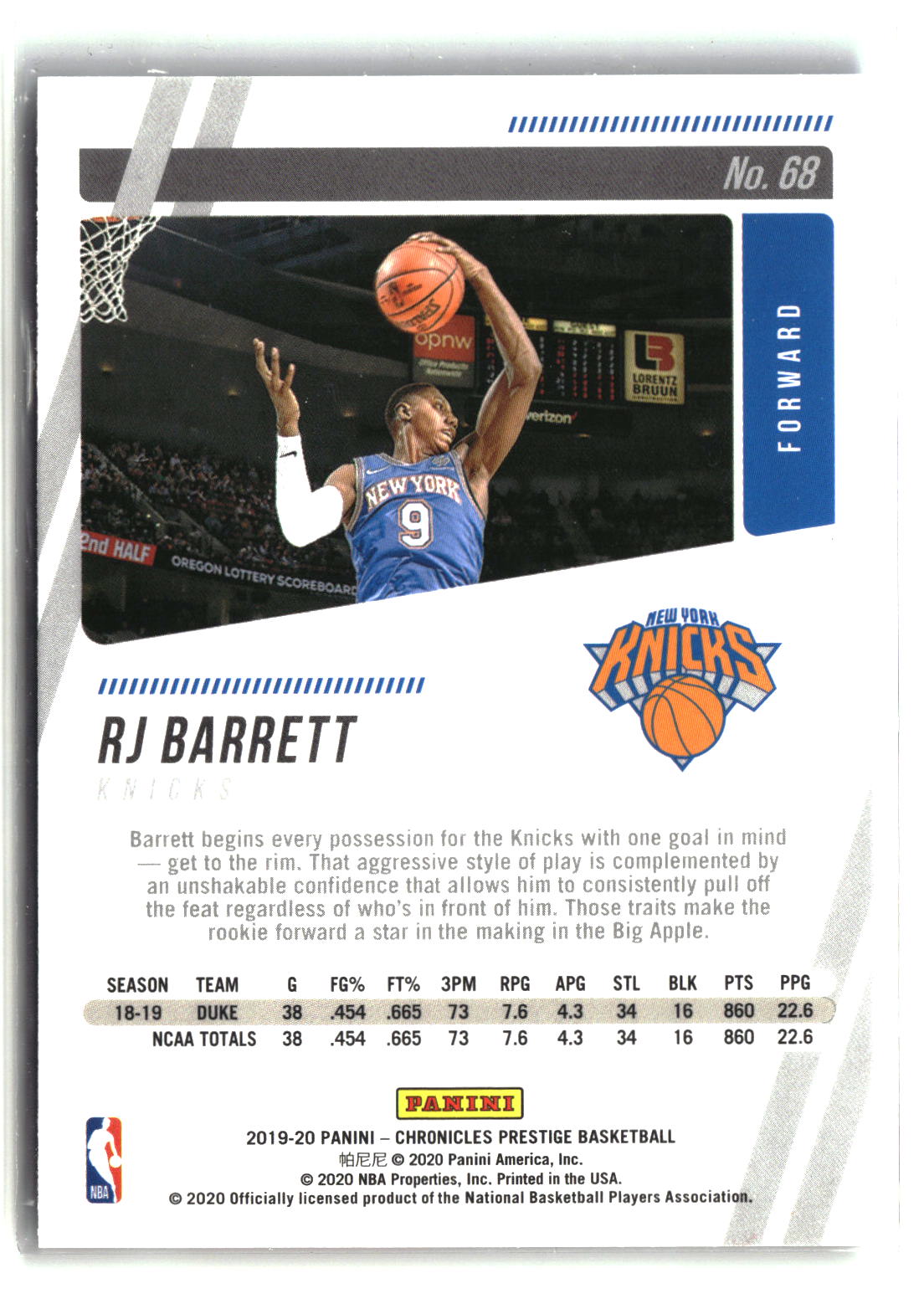 RJ Barrett 2019-20 Panini Chronicles #68