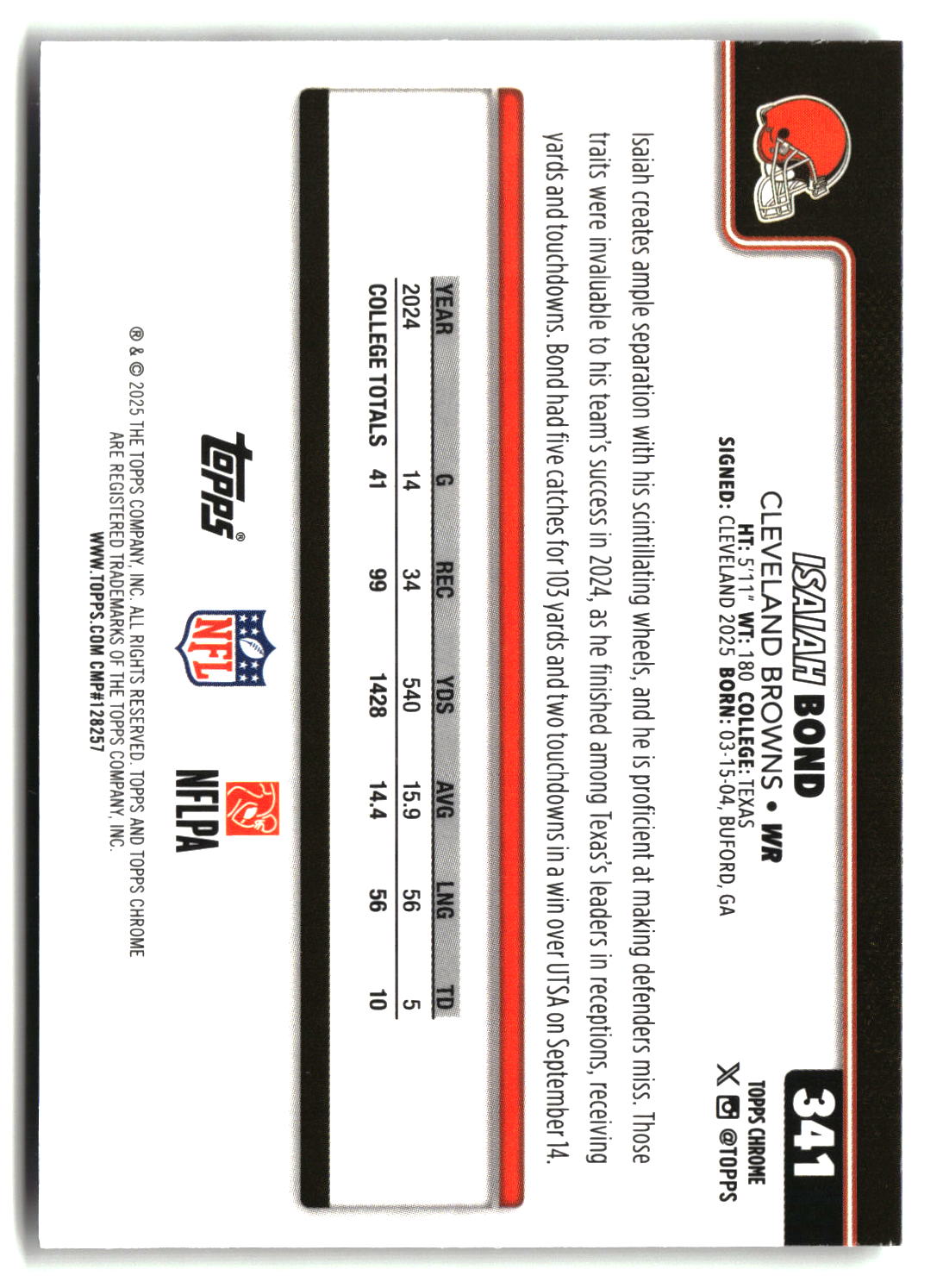 Isaiah Bond 2025 Topps Chrome #341
