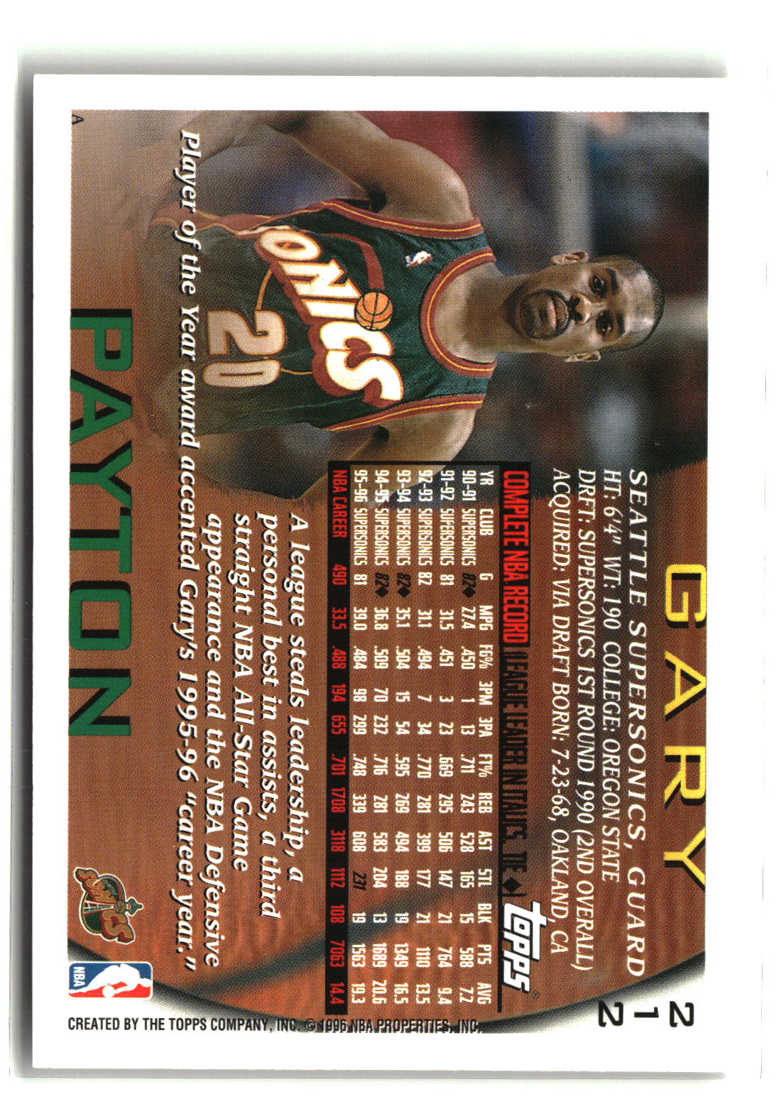 Gary Payton 1996-97 Topps #212