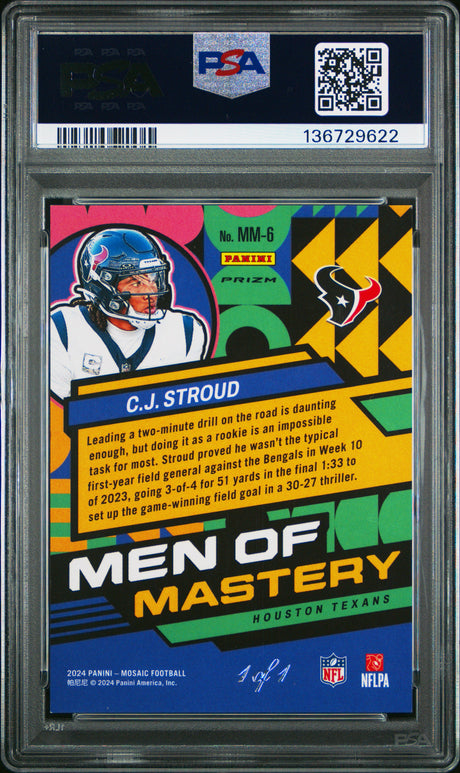 C.J. Stroud 2024 Panini Mosaic Men of Mastery Mosaic Black #6 #/1 PSA 8