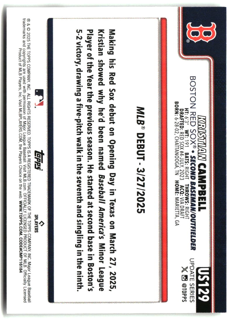Kristian Campbell 2025 Topps Update #US129