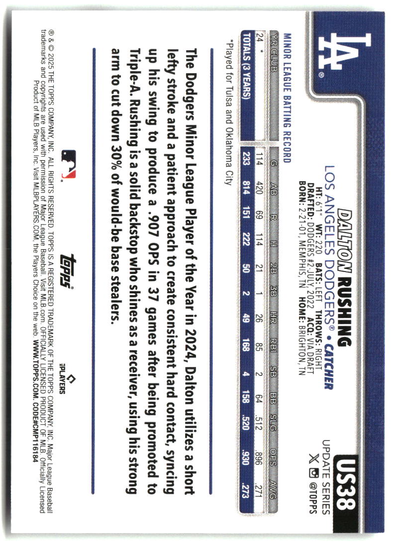 Dalton Rushing 2025 Topps Update #US38