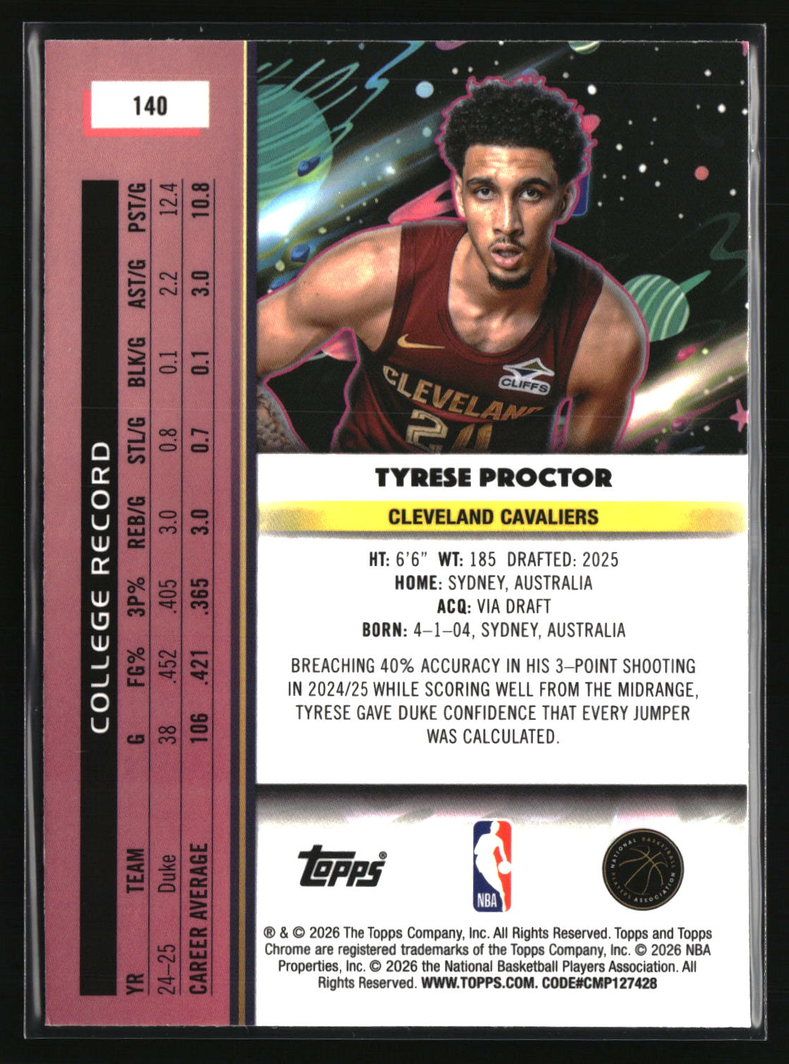 Tyrese Proctor 2025-26 Topps Chrome Cosmic #140