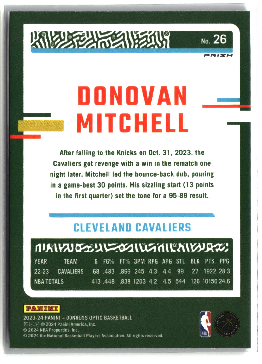 Donovan Mitchell 2023-24 Donruss Optic Purple Shock #26