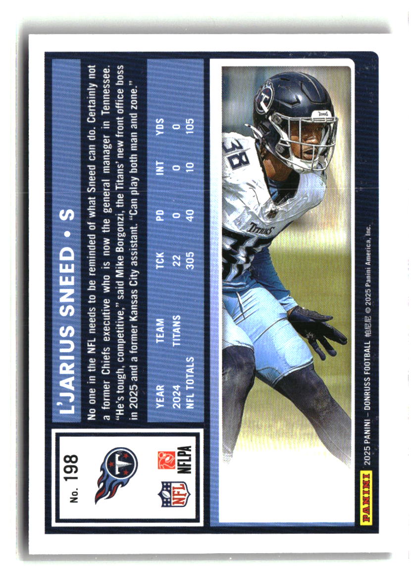 L'Jarius Sneed 2025 Donruss Season Stat Line #198 #/22