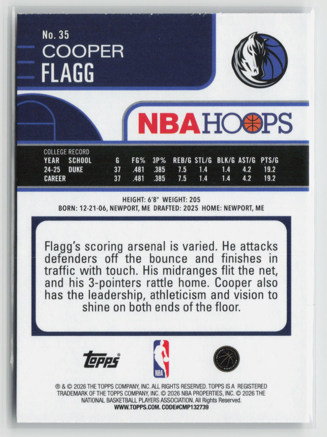 Cooper Flagg 2025-26 Hoops #35