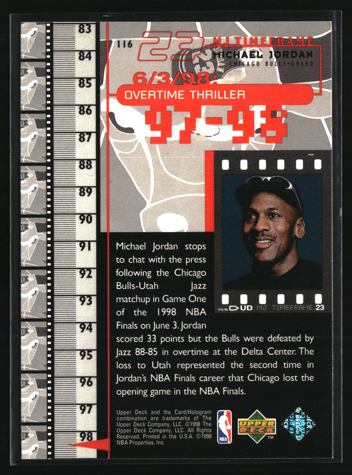 Michael Jordan 1998 Upper Deck Michael Jordan Living Legend #116