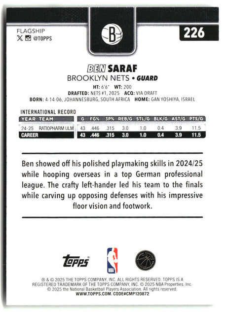 Ben Saraf 2025-26 Topps #226