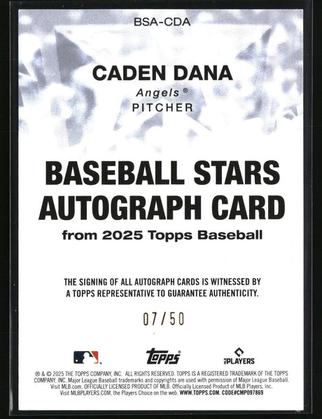 Caden Dana 2025 Topps Baseball Stars Autographs Gold #BSA-CDA #/50