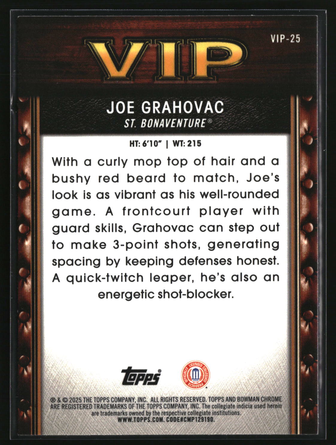 Joe Grahovac 2025-26 Bowman Very Important Prospects #VIP-25