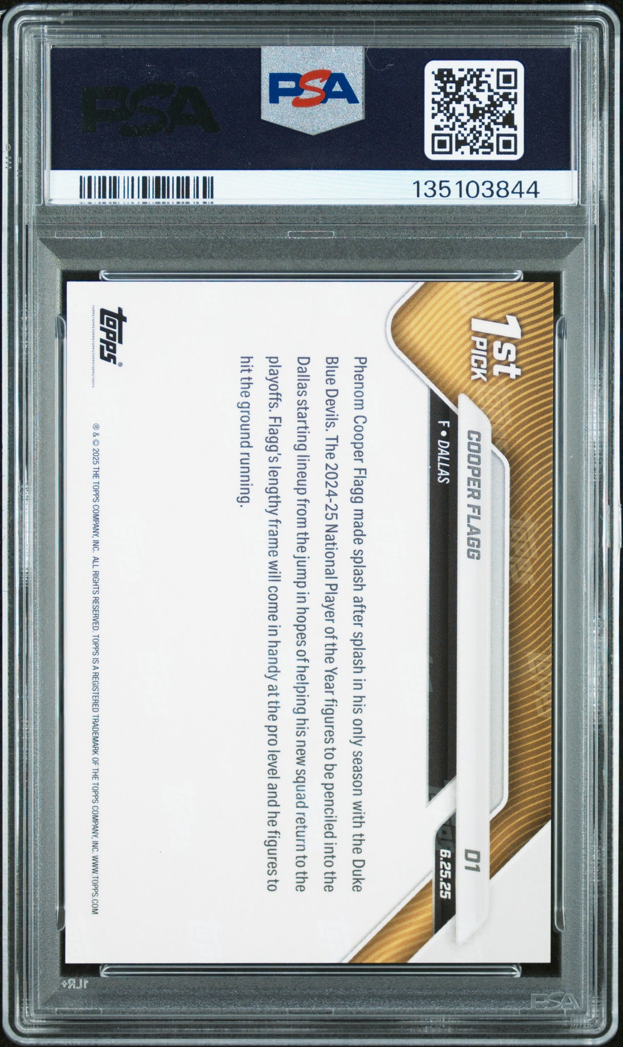 Cooper Flagg 2025 Topps Now Draft #D1 PSA 9