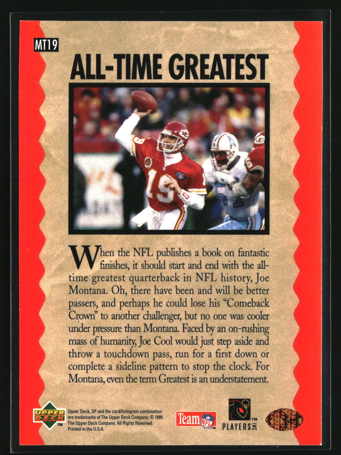 Joe Montana 1995 SP Joe Montana Trilogy #MT19