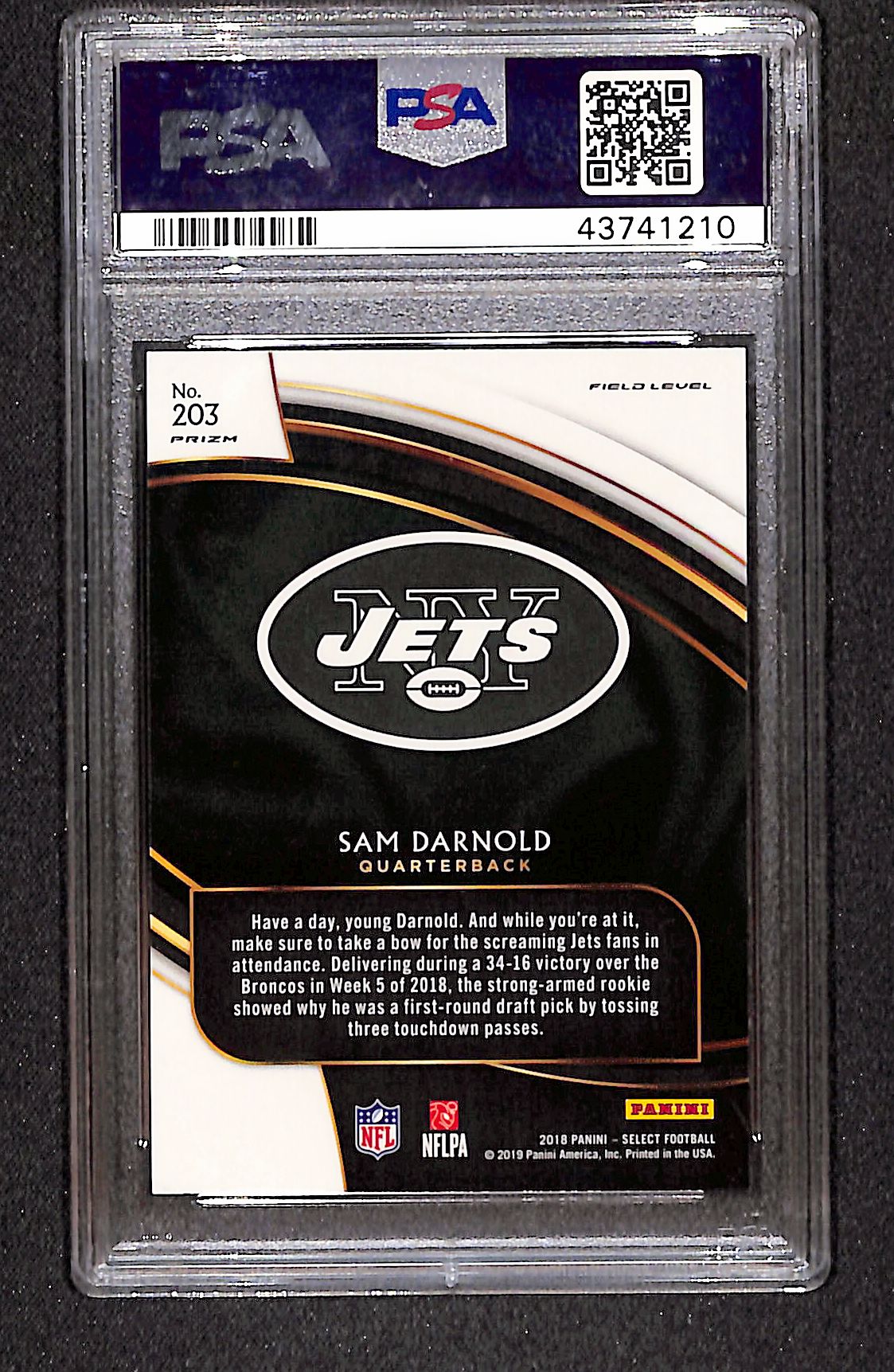 Sam Darnold 2018 Panini Select Silver Prizm #203 PSA 10