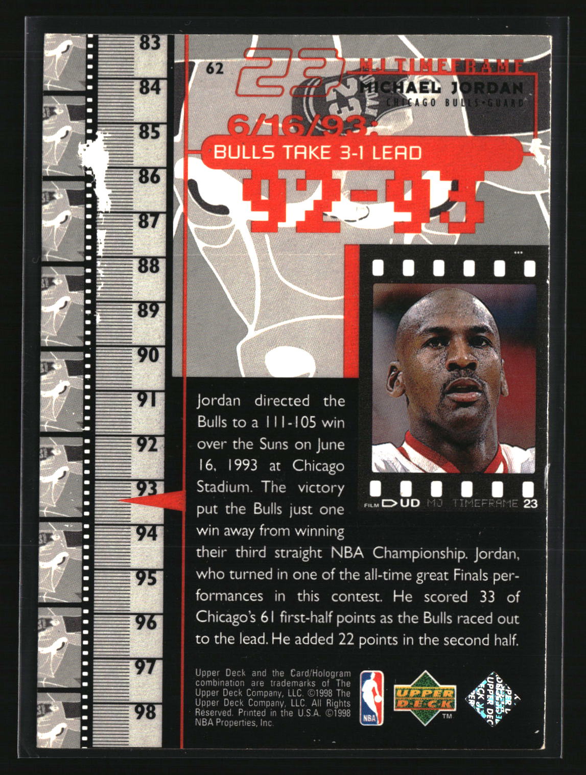Michael Jordan 1998 Upper Deck Michael Jordan Living Legend #62