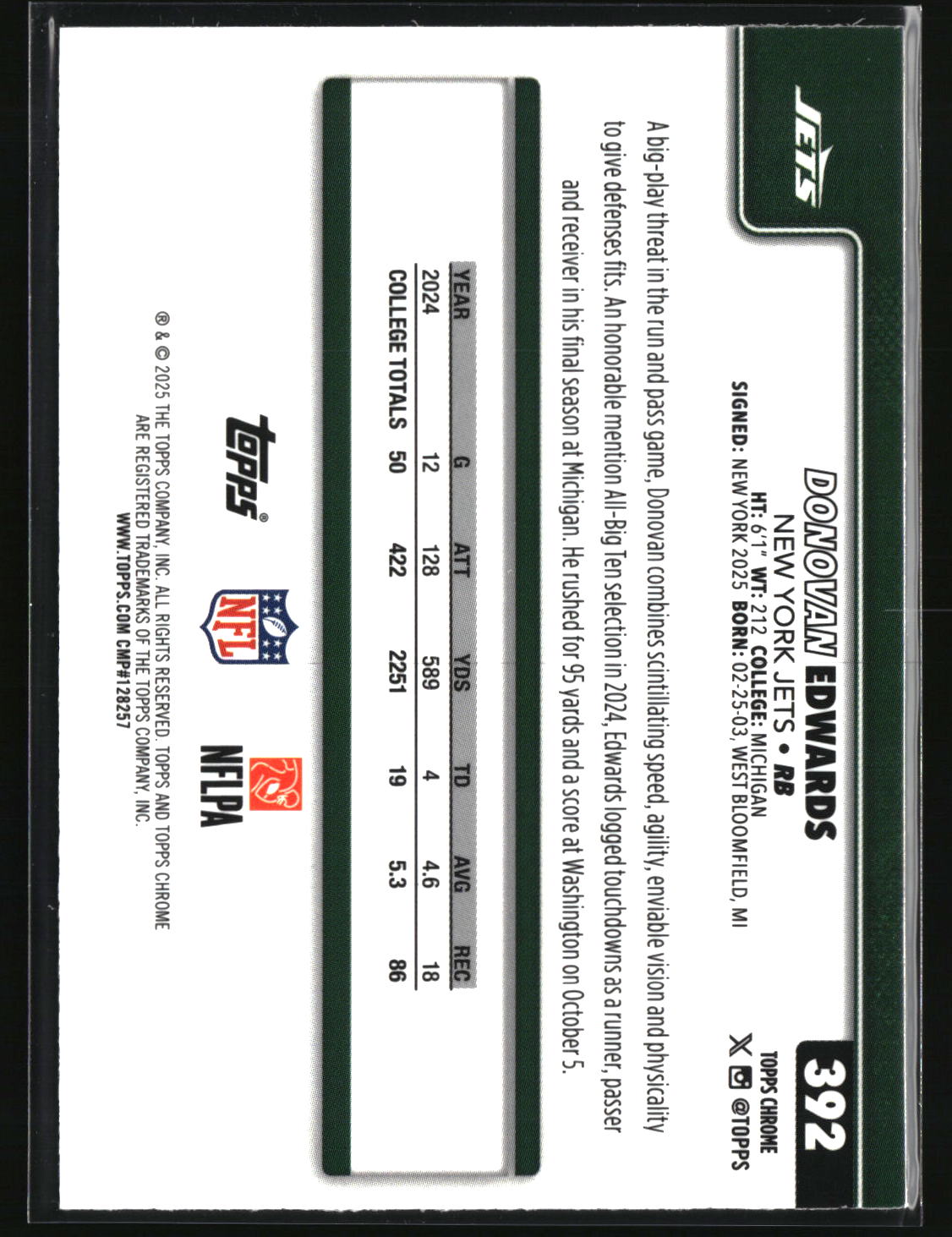 Donovan Edwards 2025 Topps Chrome #392