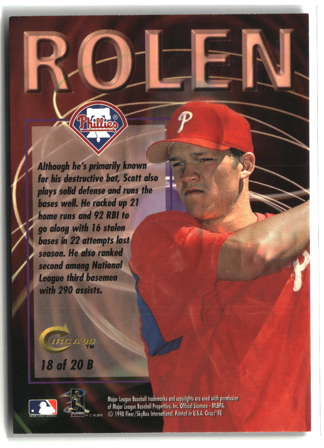 Scott Rolen 1998 Circa Thunder Boss #18B