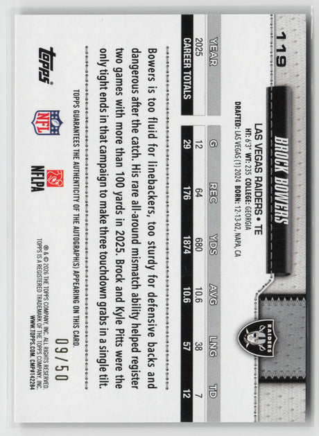 Brock Bowers 2026 Topps Flagship Real One Autographs Gold #119