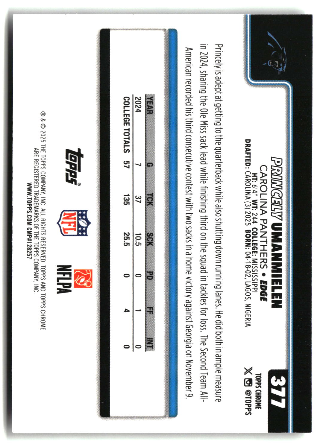 Princely Umanmielen 2025 Topps Chrome #377