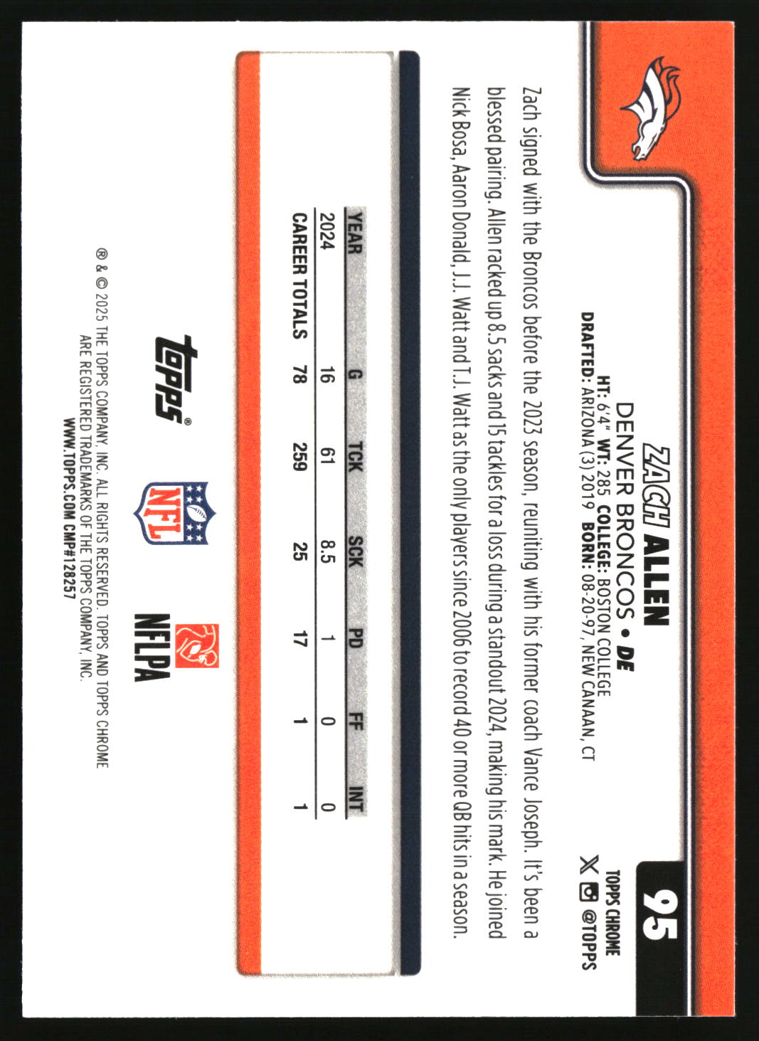 Zach Allen 2025 Topps Chrome Pulsar Refractor #95