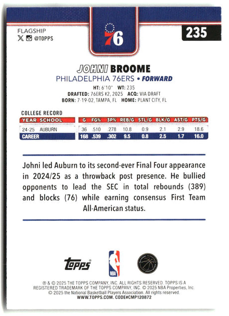 Johni Broome 2025-26 Topps #235