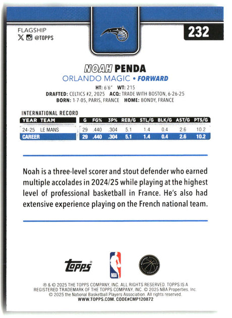 Noah Penda 2025-26 Topps #232
