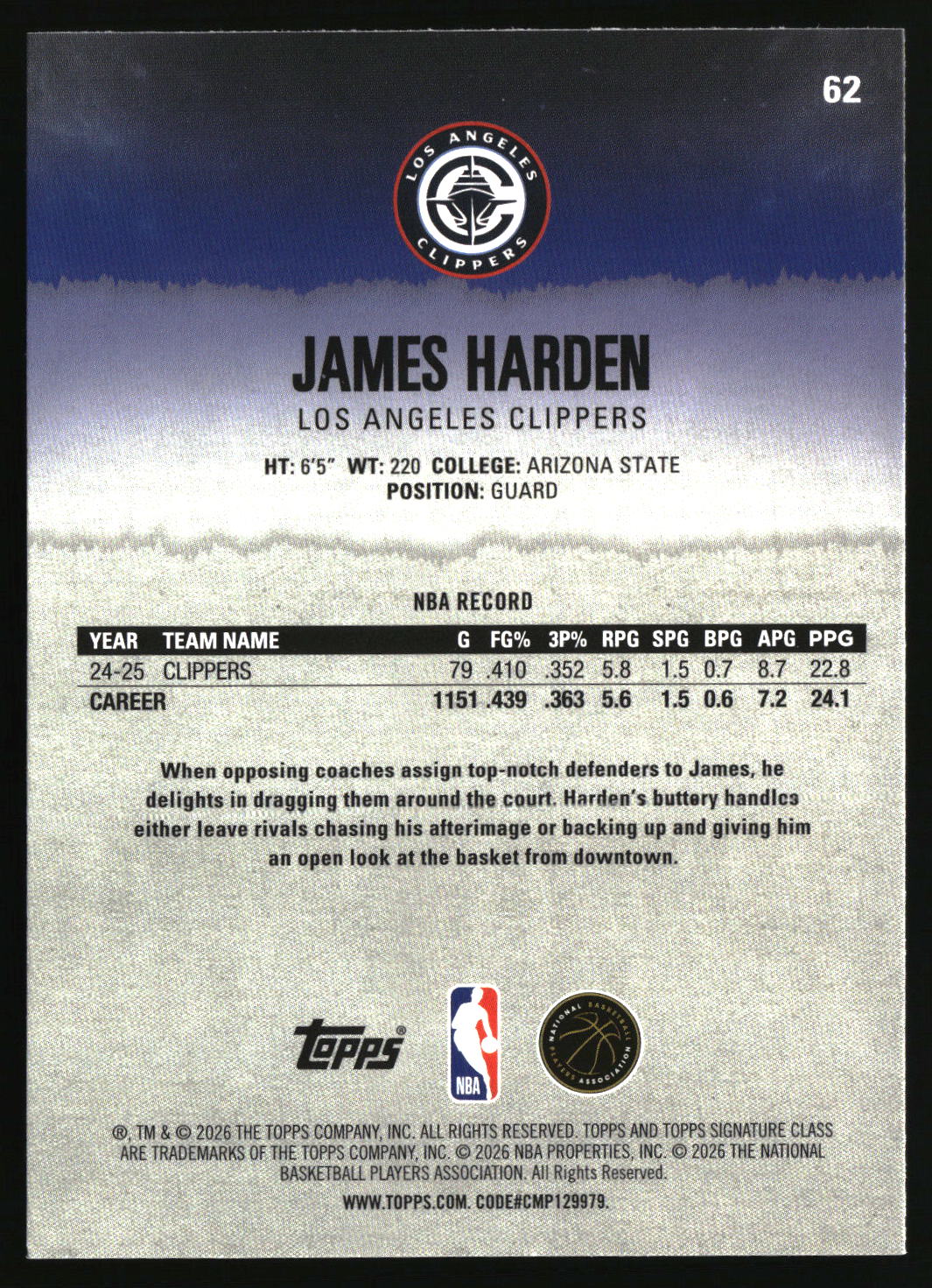 James Harden 2025-26 Topps Signature Class #62