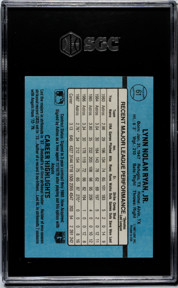 Nolan Ryan 1988 Donruss #61 SGC 9.5