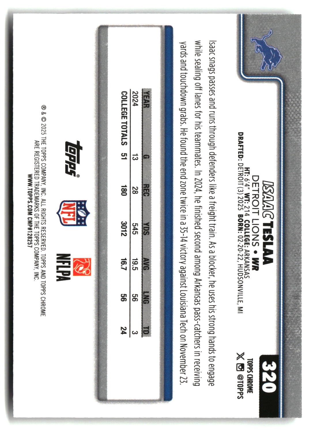 Isaac TeSlaa 2025 Topps Chrome #320
