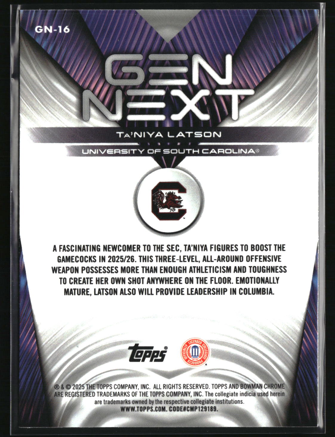 Ta'Niya Latson 2025-26 Bowman Gen Next #GN-16