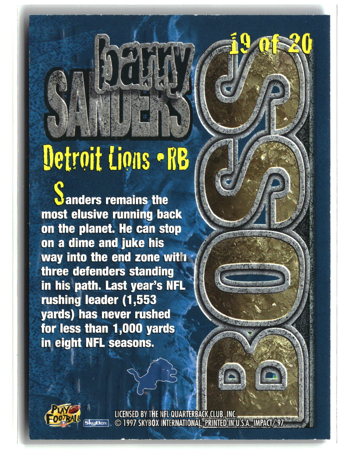Barry Sanders 1997 SkyBox Impact Boss #19