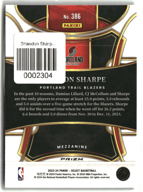 Shaedon Sharpe 2023-24 Panini Select Tiger Prizms #386