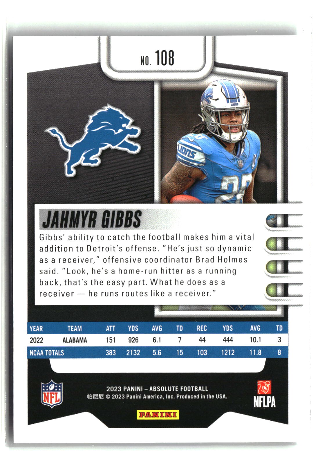 Jahmyr Gibbs 2023 Panini Absolute Retail #108