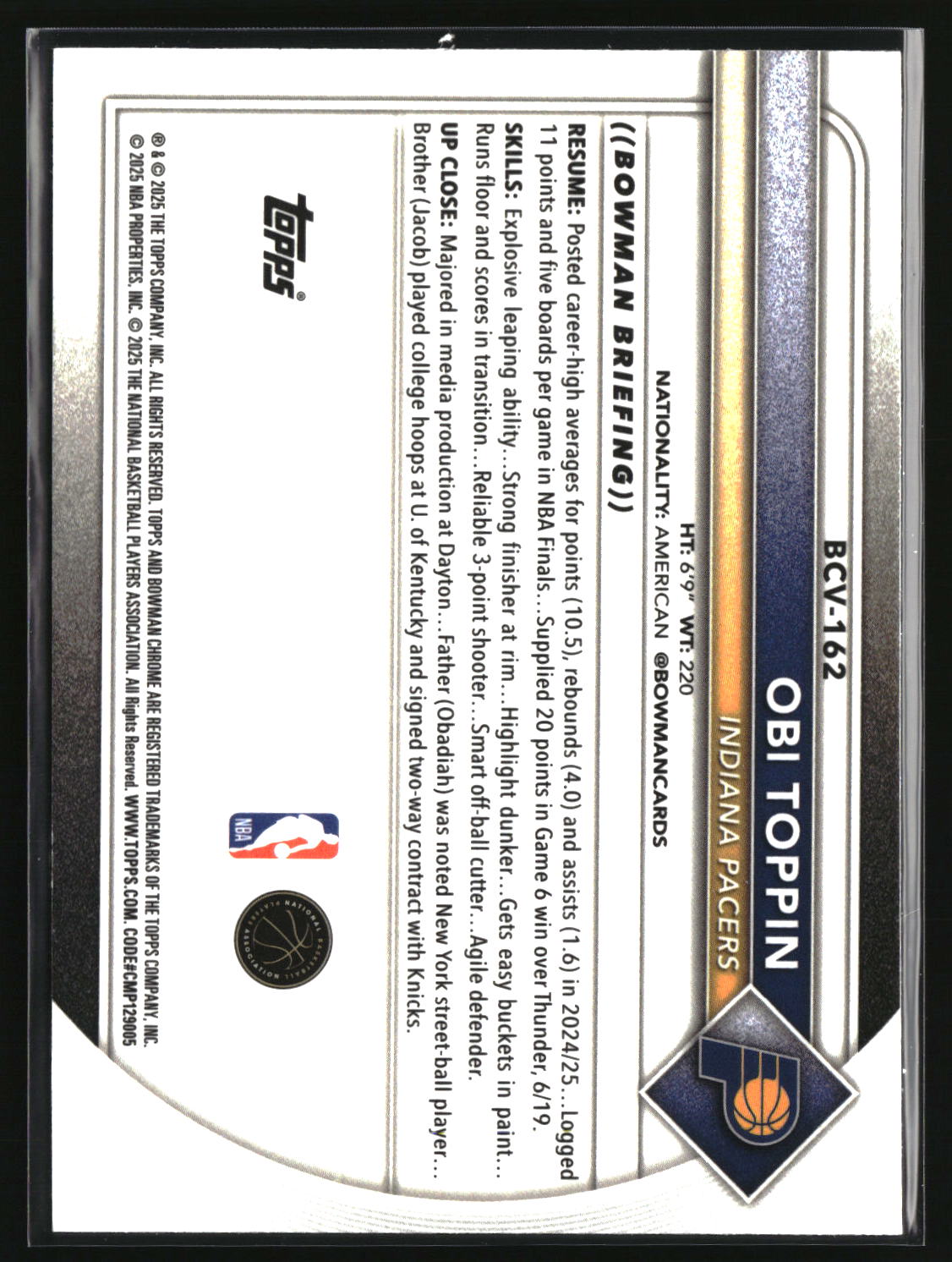 Obi Toppin 2025-26 Bowman Chrome Mini-Diamond Refractor #BCV-162