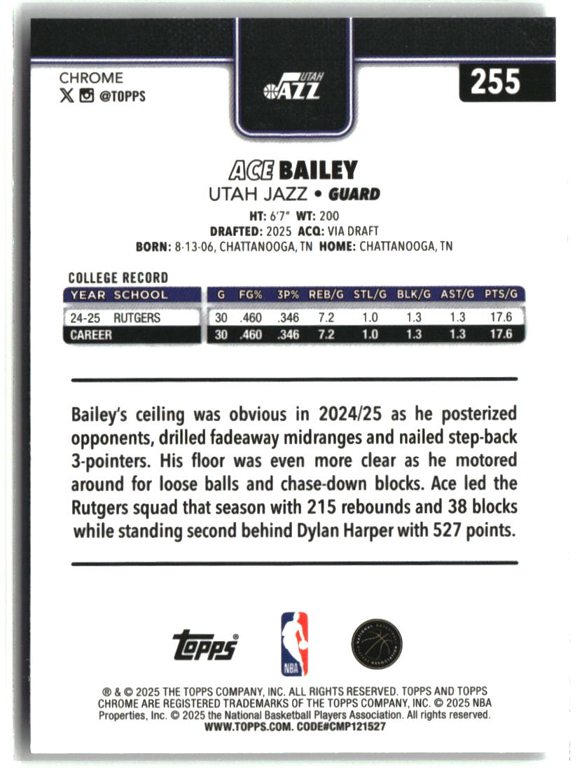 Ace Bailey 2025-26 Topps Chrome #255