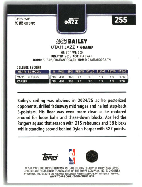 Ace Bailey 2025-26 Topps Chrome #255