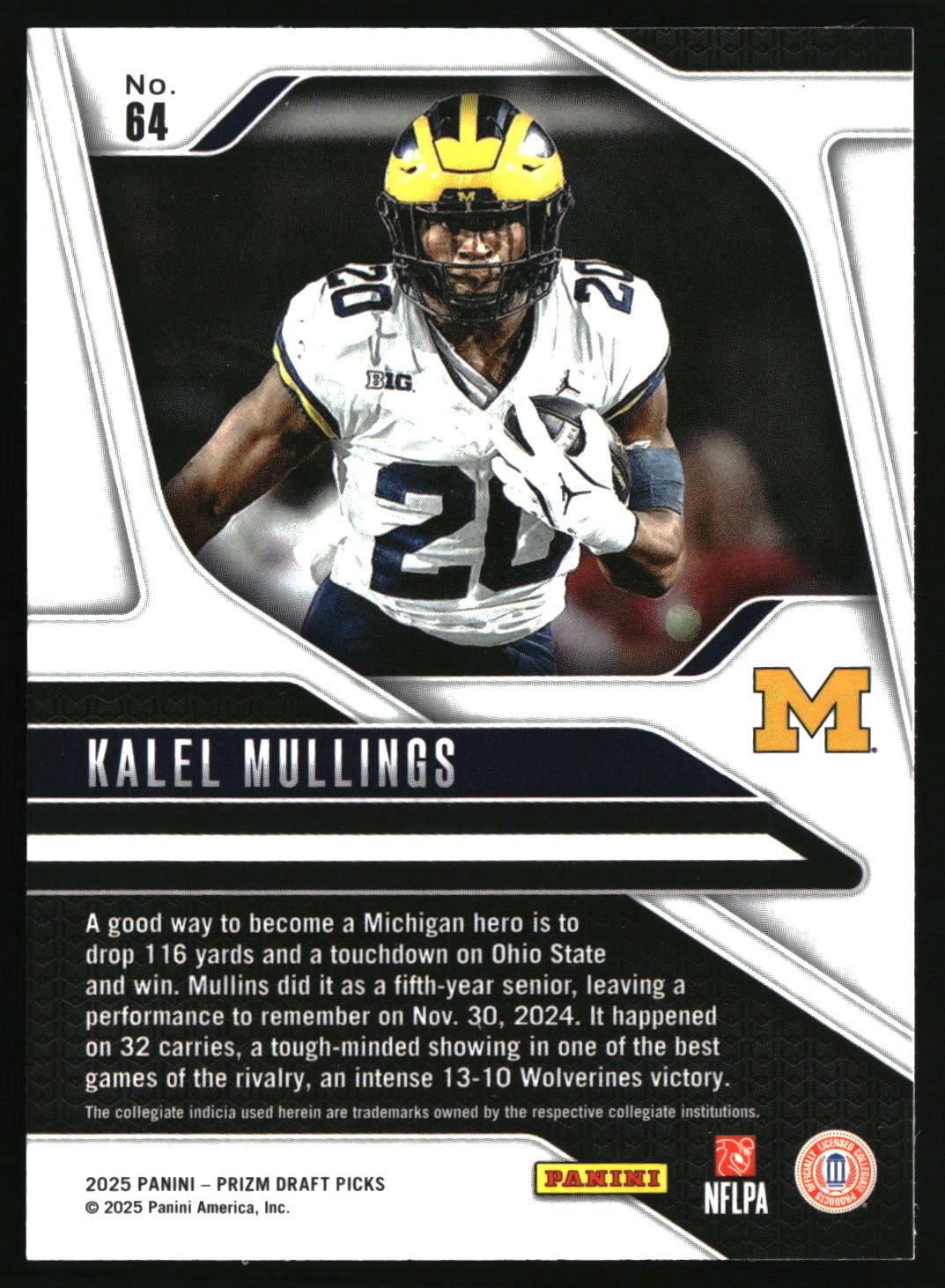 Kalel Mullings 2025 Panini Prizm Draft Picks #64