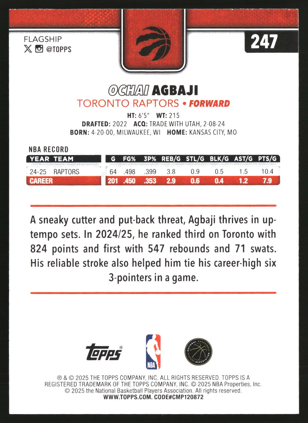 Ochai Agbaji 2025-26 Topps Season Tip Off #247