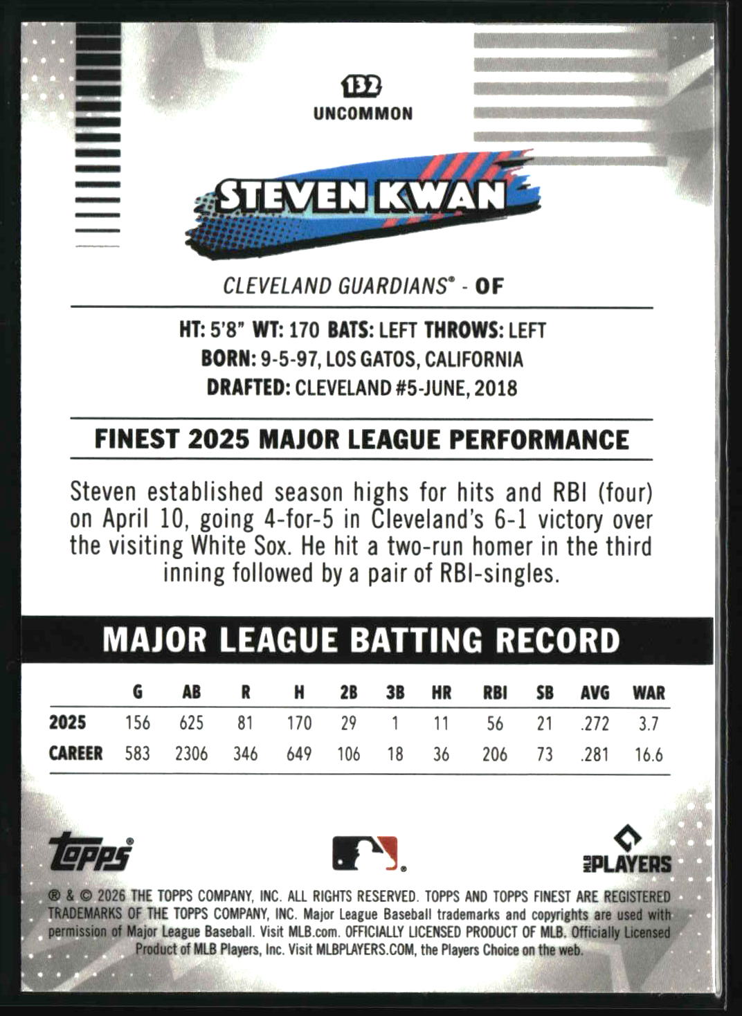 Steven Kwan 2026 Finest #132