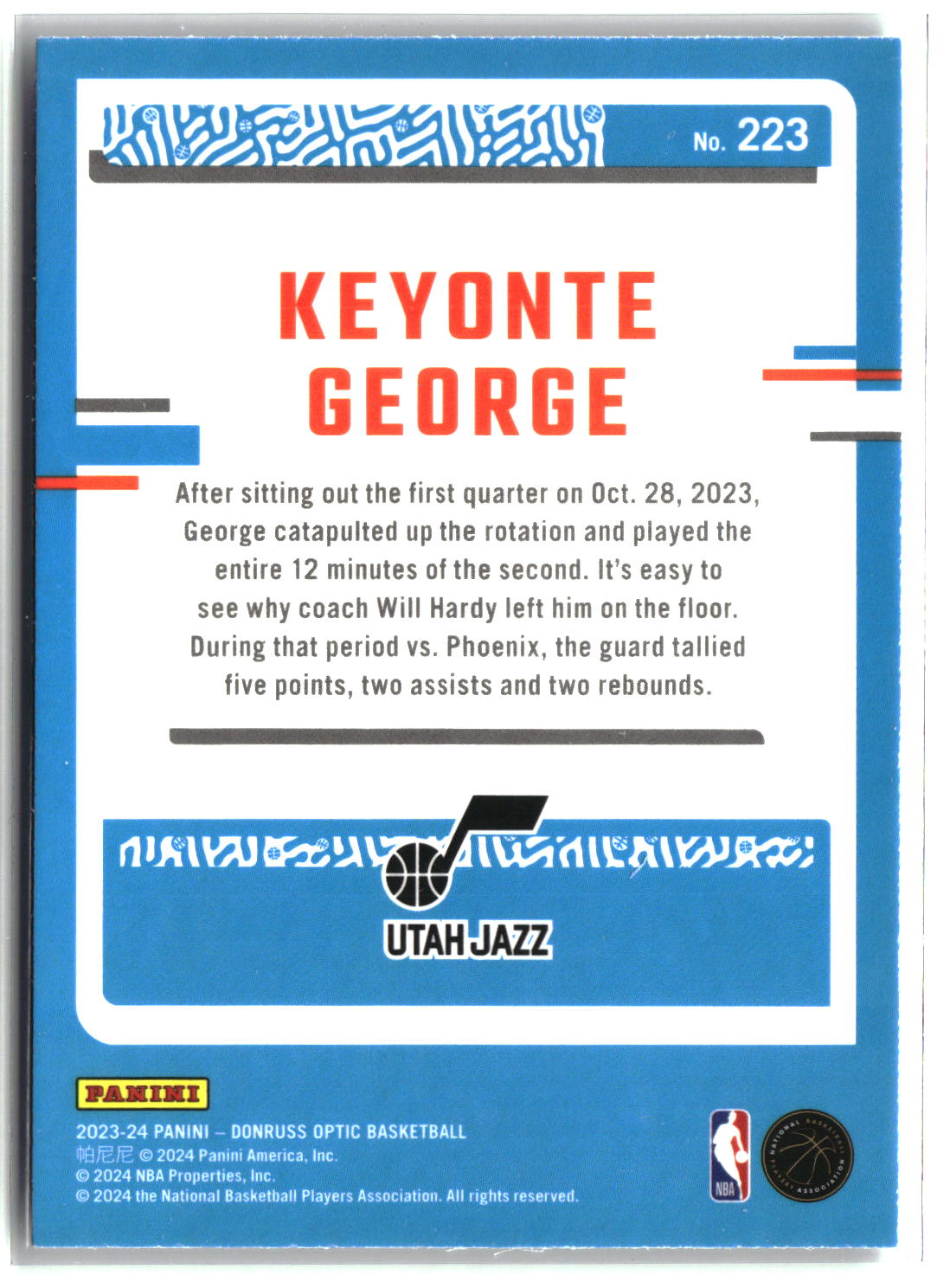 Keyonte George 2023-24 Donruss Optic #223