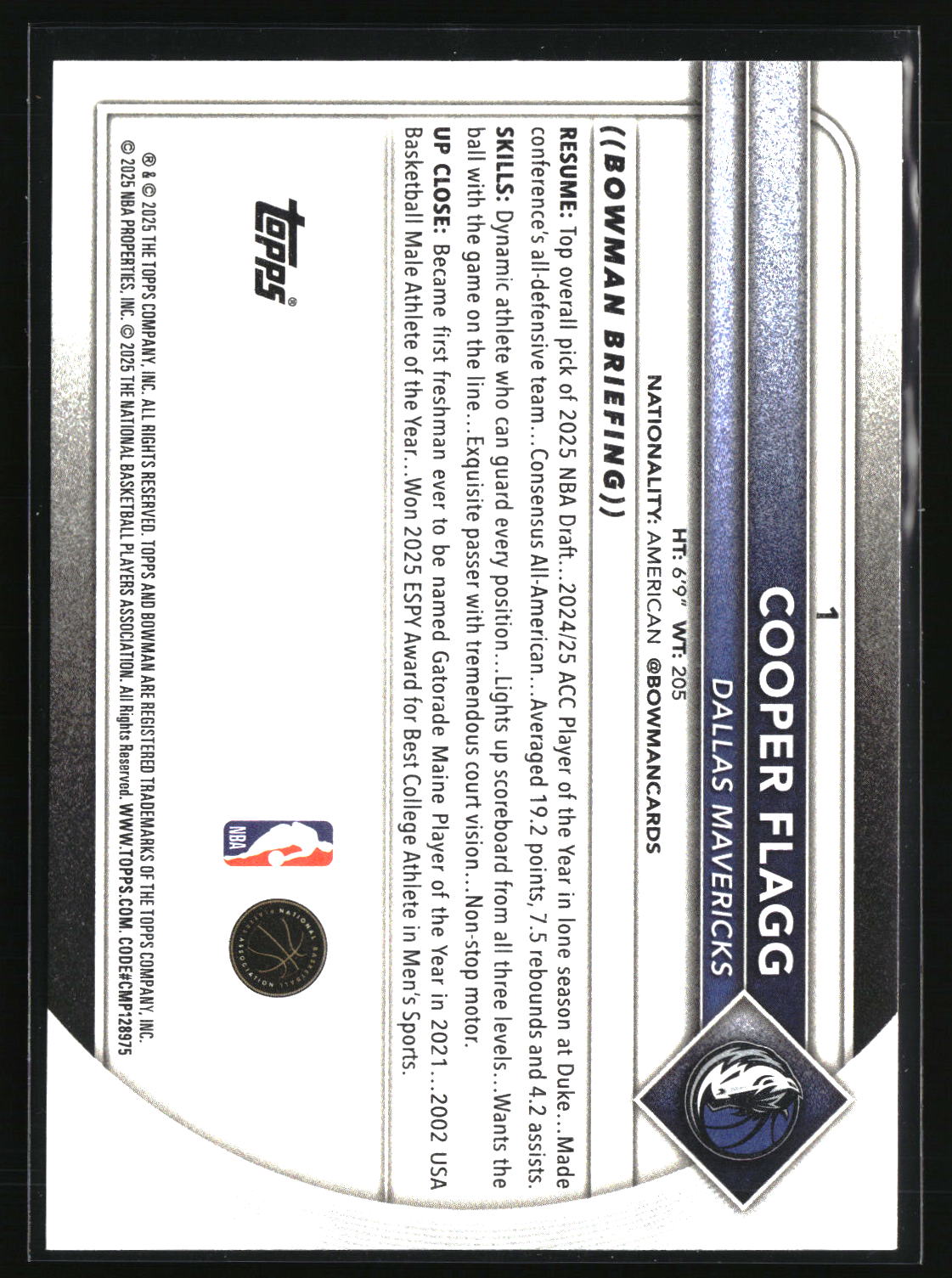 Cooper Flagg 2025-26 Bowman #1