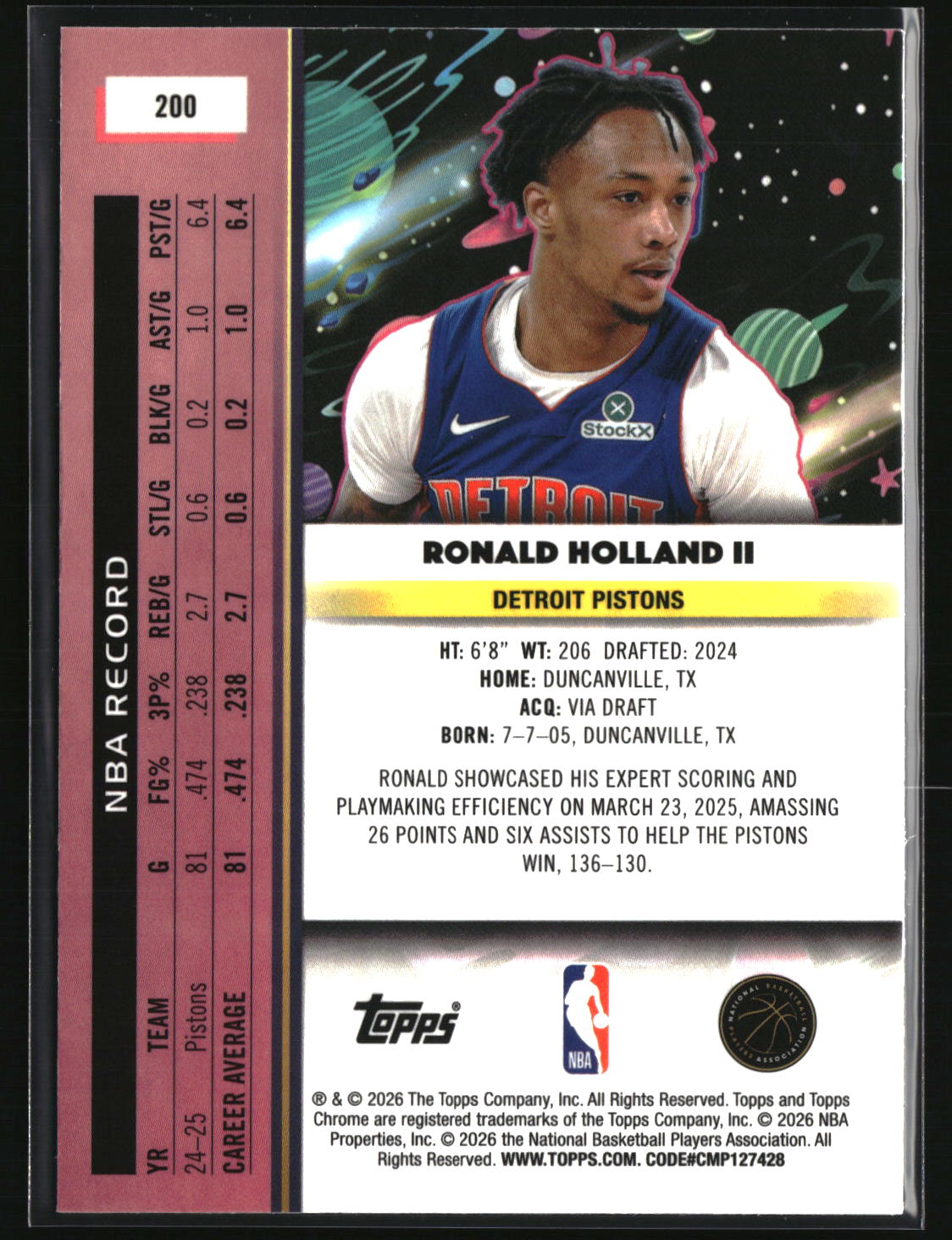 Ronald Holland II 2025-26 Topps Chrome Cosmic #200
