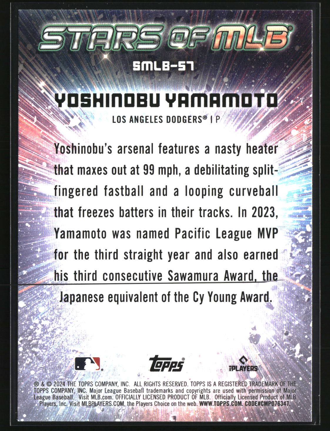 Yoshinobu Yamamoto 2024 Topps Stars of MLB #SMLB-57