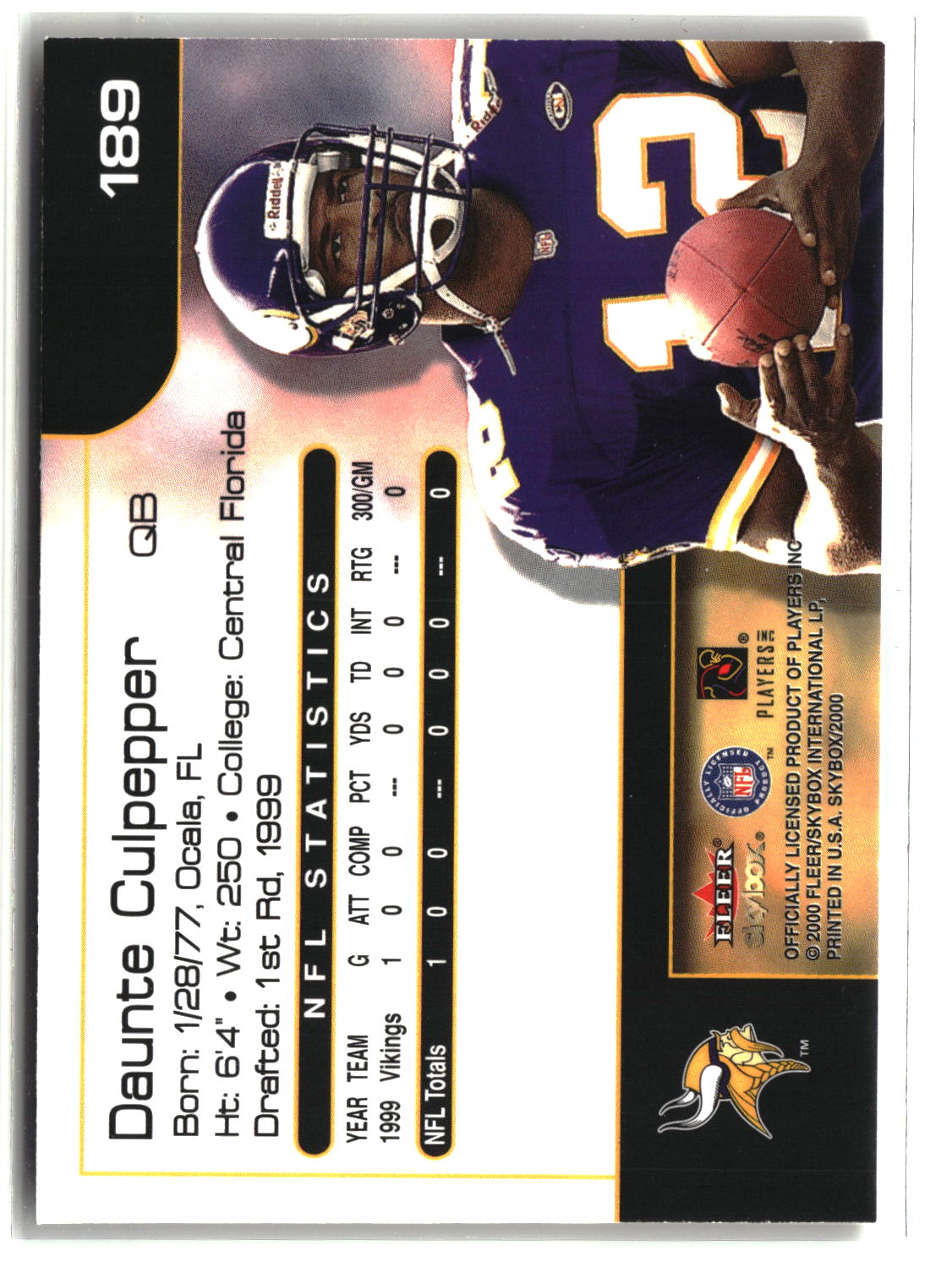 Daunte Culpepper 2000 SkyBox #189
