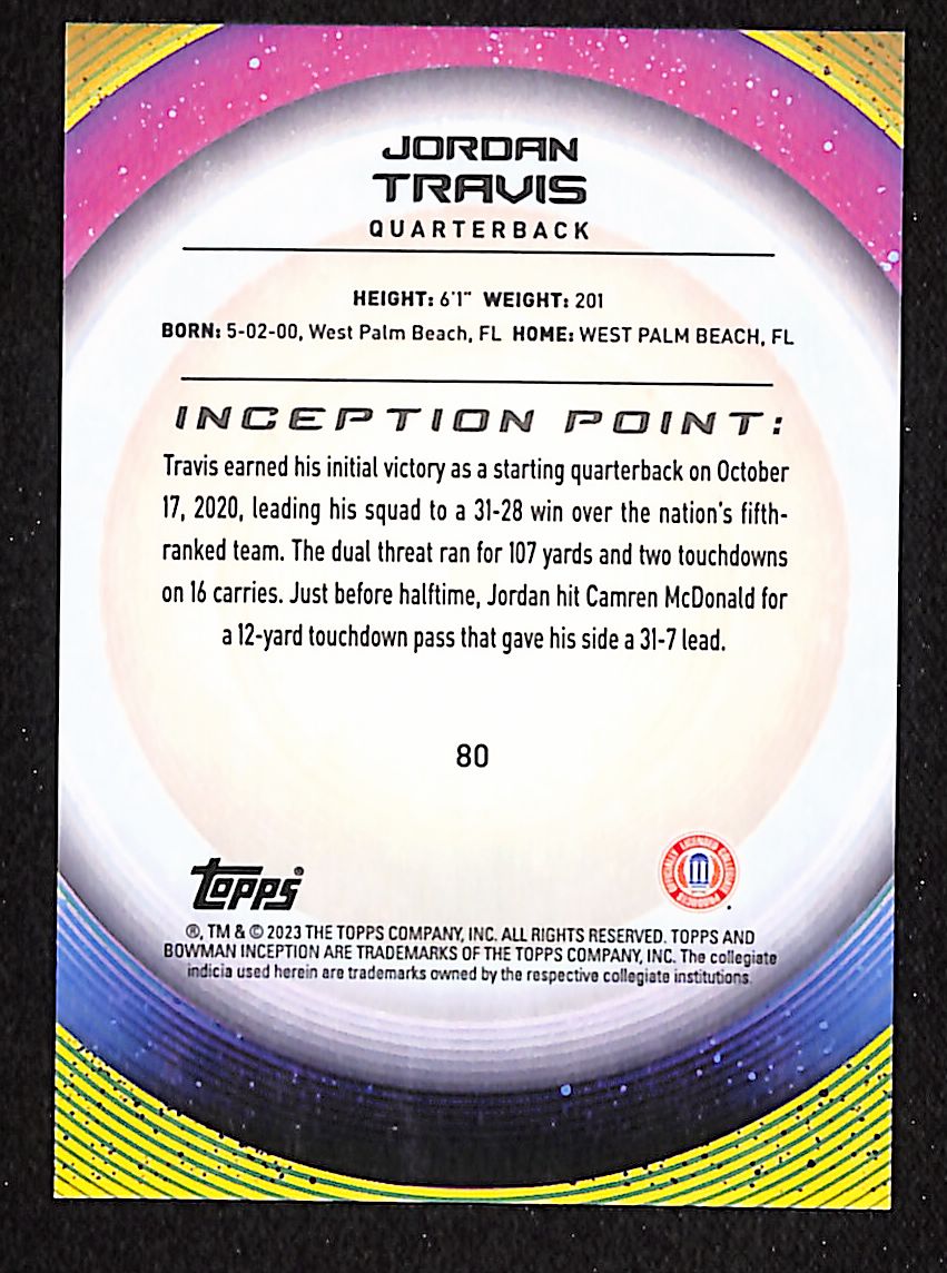 Jordan Travis 2022-23 Bowman University Inception #80
